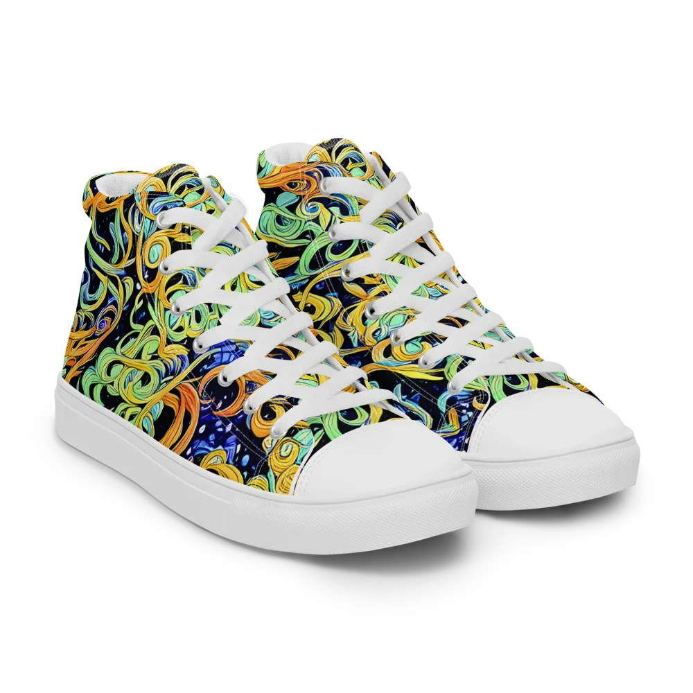 Midnight Ribbons on Men's High Top Canvas Shoes — Right Front