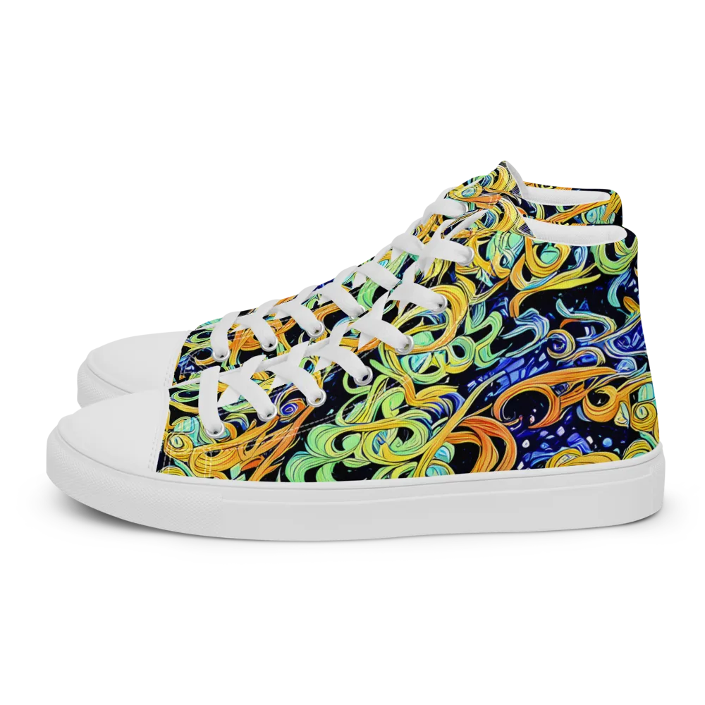 Midnight Ribbons on Men's High Top Canvas Shoes — Left