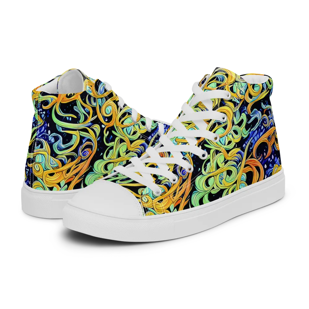 Midnight Ribbons on Men's High Top Canvas Shoes — Left