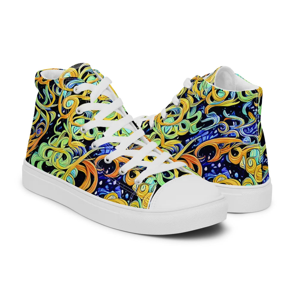 Midnight Ribbons on Men's High Top Canvas Shoes — Right