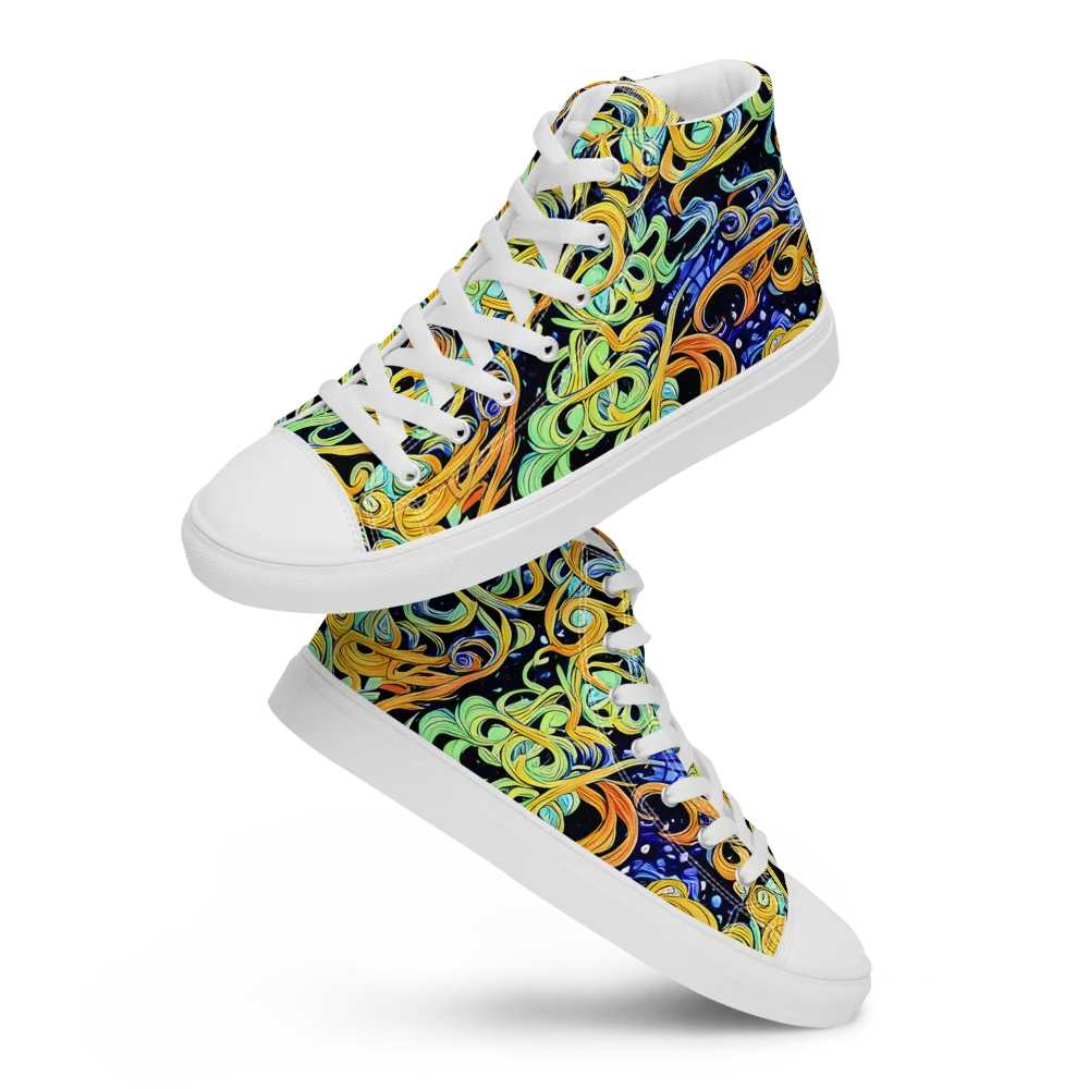 Midnight Ribbons on Men's High Top Canvas Shoes — Front