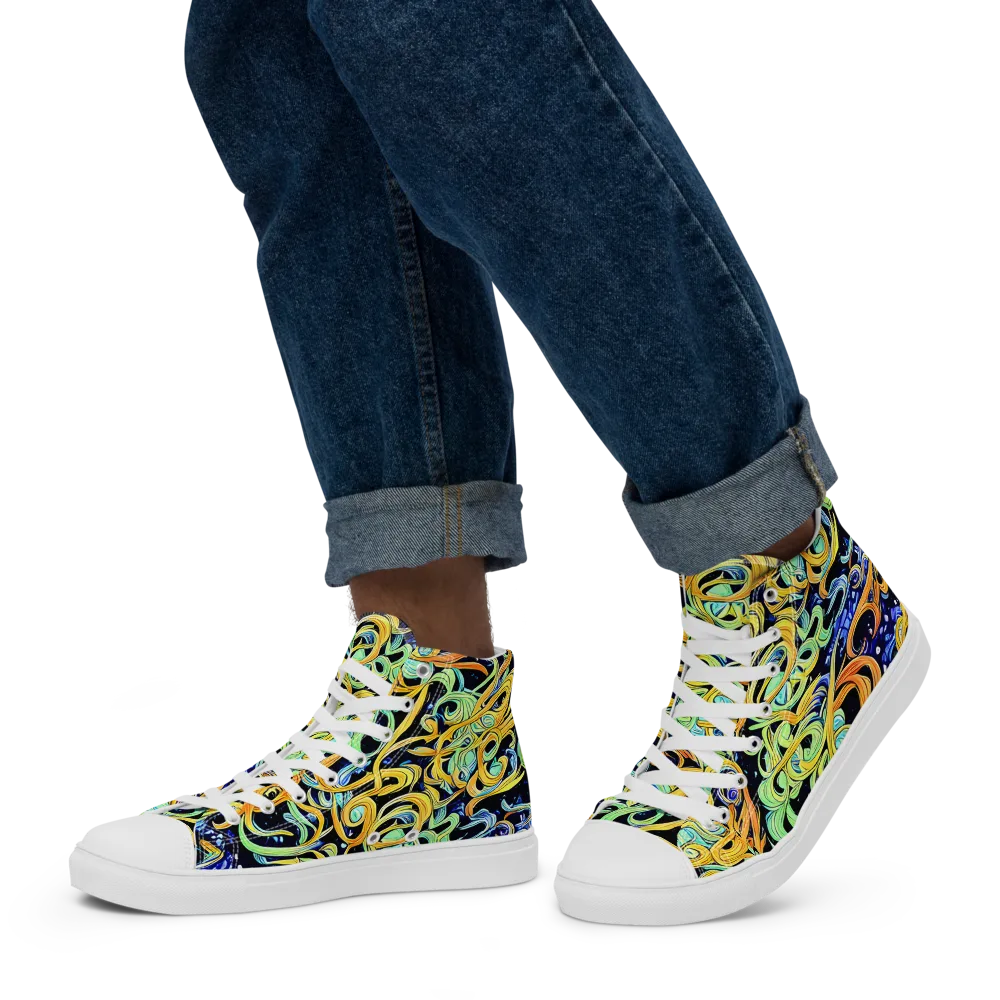 Midnight Ribbons on Men's High Top Canvas Shoes — Left