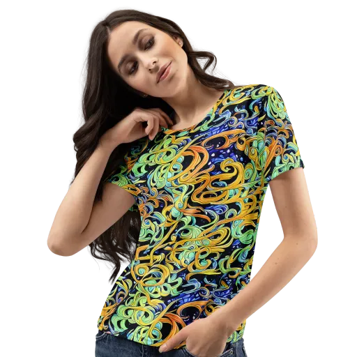 Midnight Ribbons on a Women's Crew Neck T-Shirt
