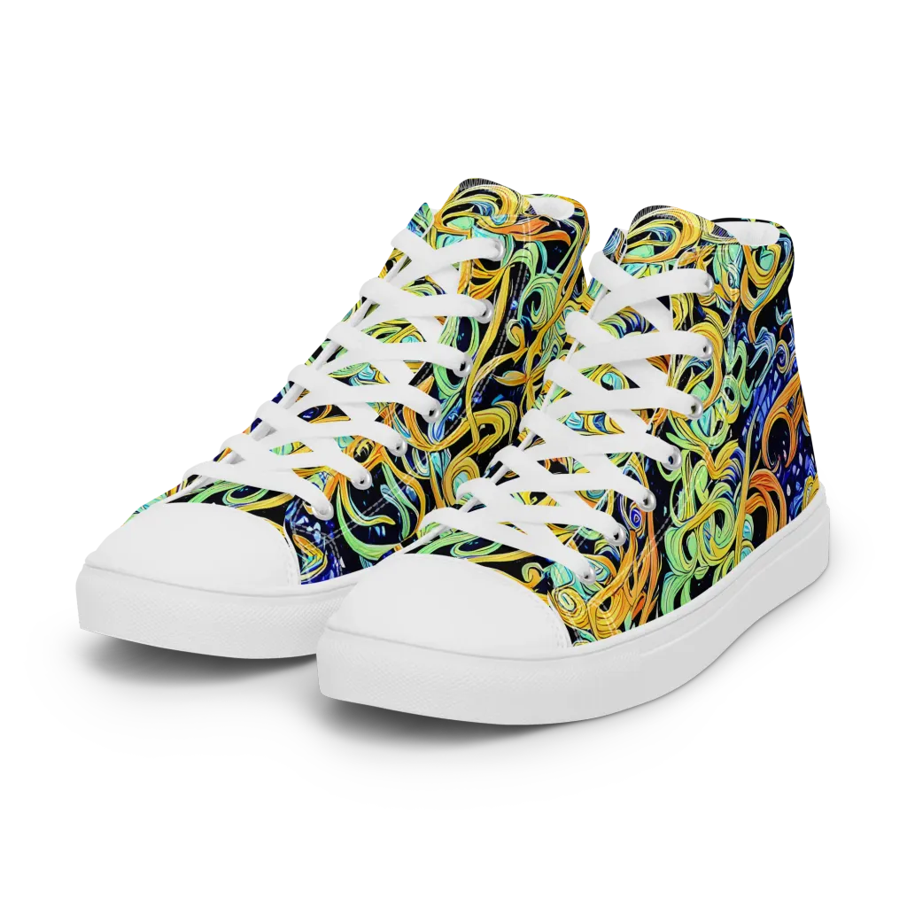 Midnight Ribbons on Women's High Top Canvas Shoes — Left Front