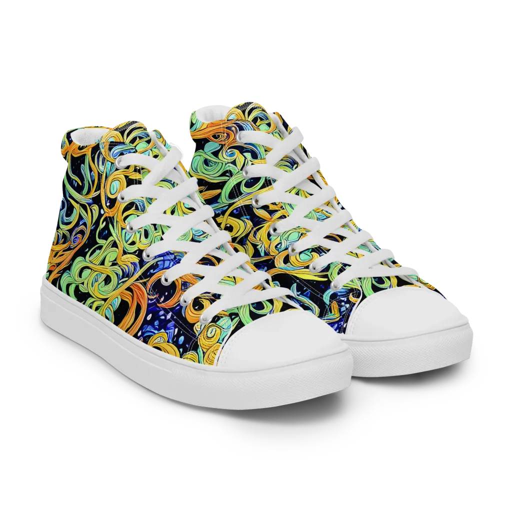 Midnight Ribbons on Women's High Top Canvas Shoes — Right Front