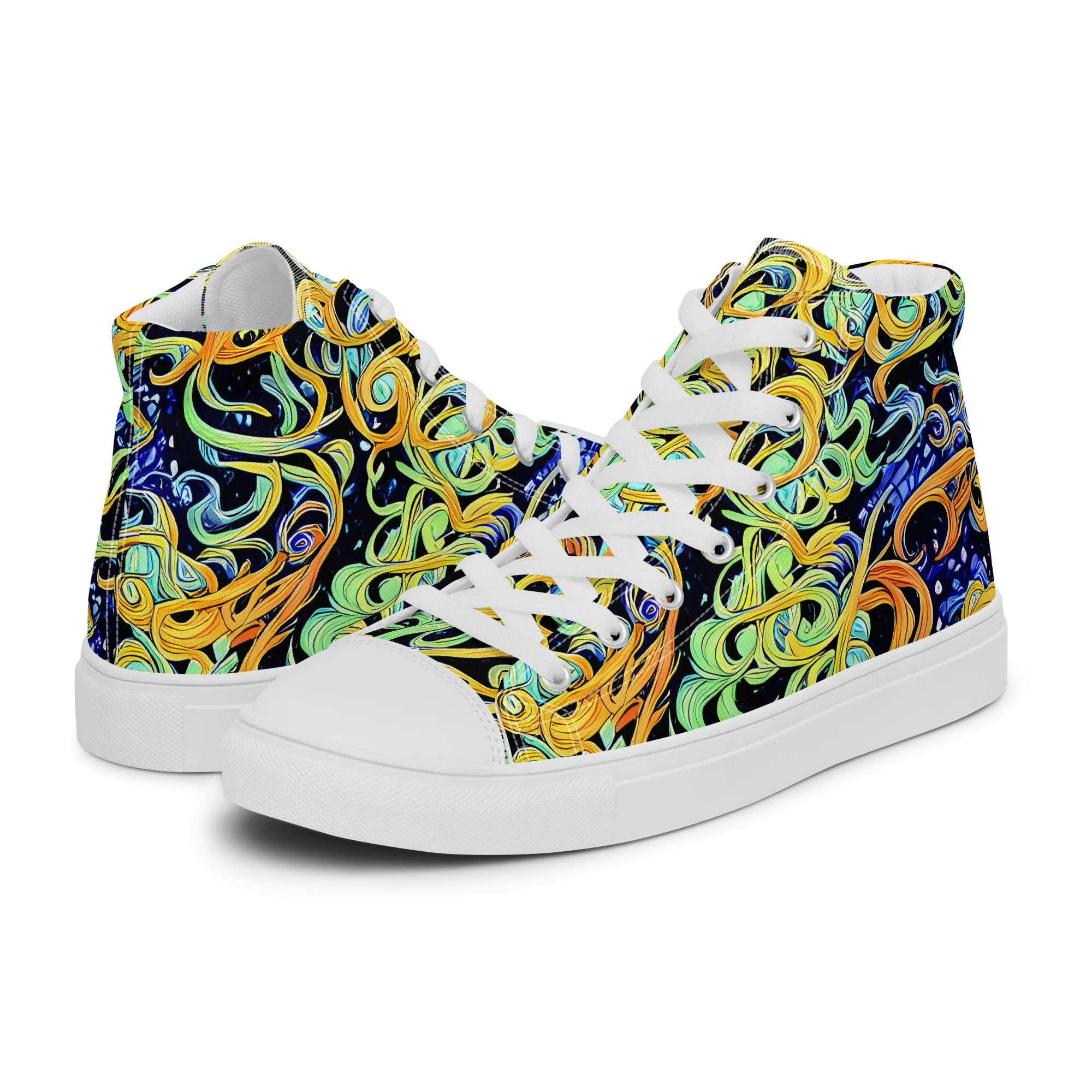 Midnight Ribbons on Women's High Top Canvas Shoes — Left