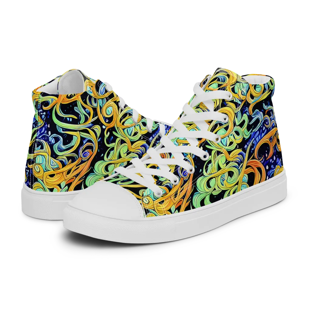 Midnight Ribbons on Women's High Top Canvas Shoes — Left