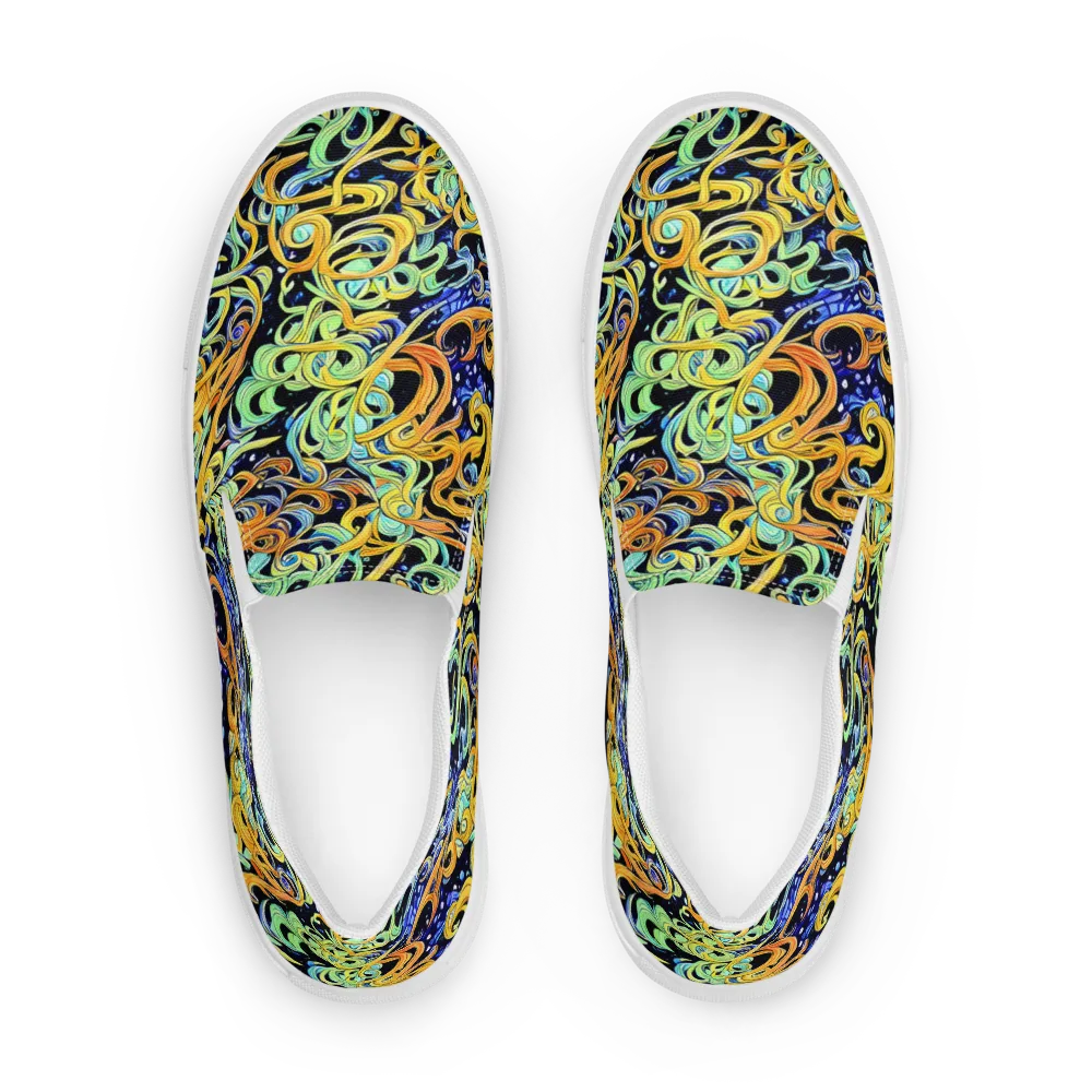 Midnight Ribbons on Men's Slip-On Canvas Shoes — Front