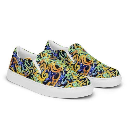 Midnight Ribbons on a Men's Slip-On Canvas Shoes
