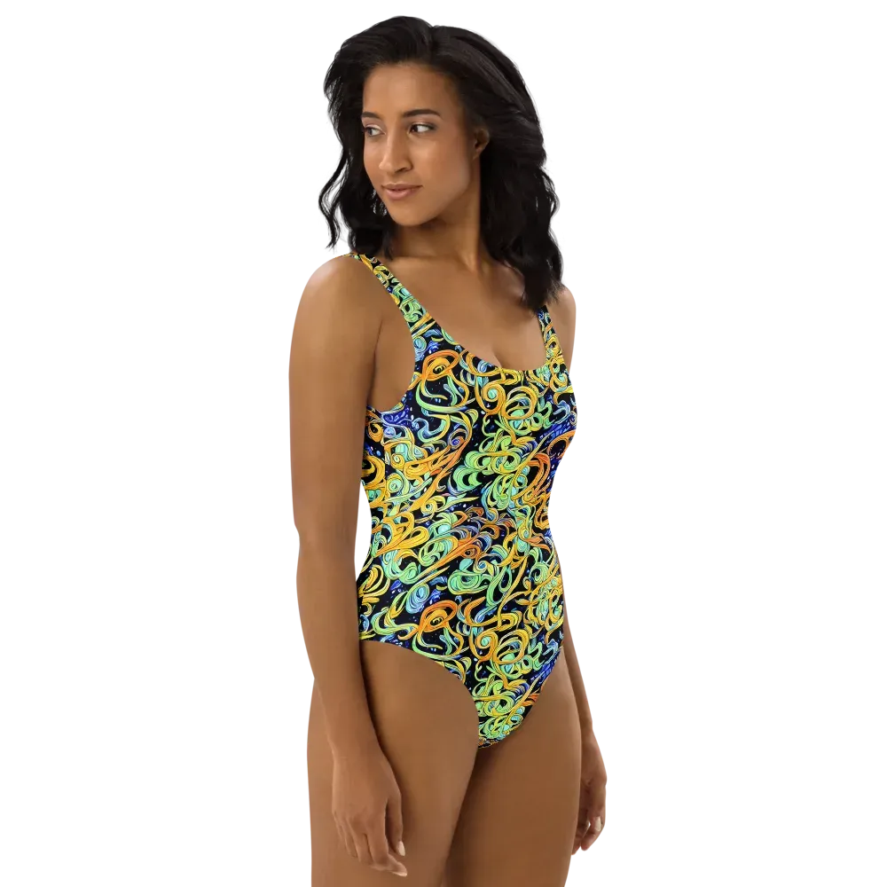 Midnight Ribbons on One-Piece Swimsuit — Right