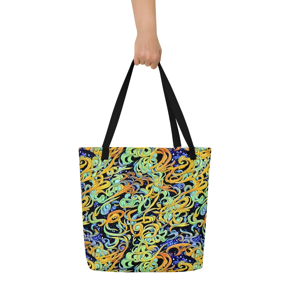 Midnight Ribbons on Large Tote Bag W/ Pocket — Front