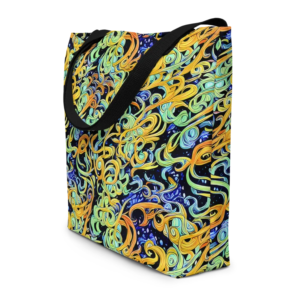 Midnight Ribbons on Large Tote Bag W/ Pocket — Front