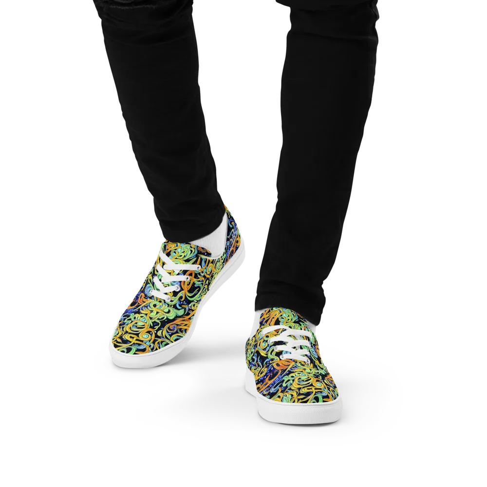 Midnight Ribbons on Men's Lace-Up Canvas Shoes — Front