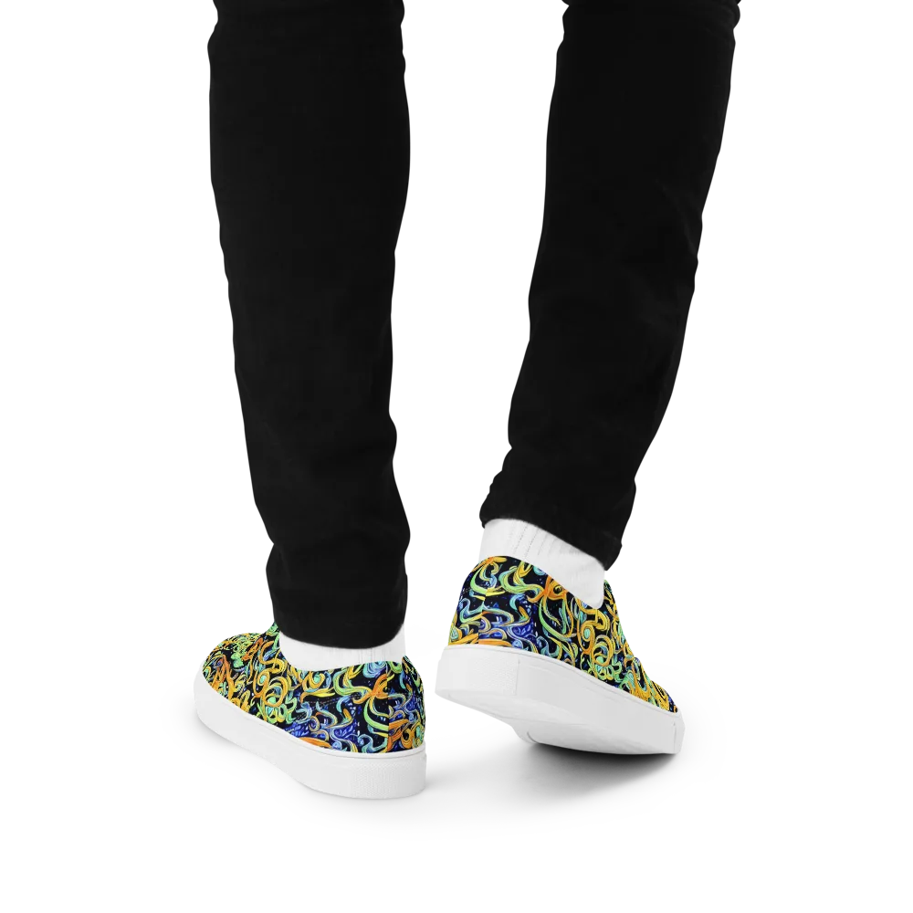 Midnight Ribbons on Men's Lace-Up Canvas Shoes — Back