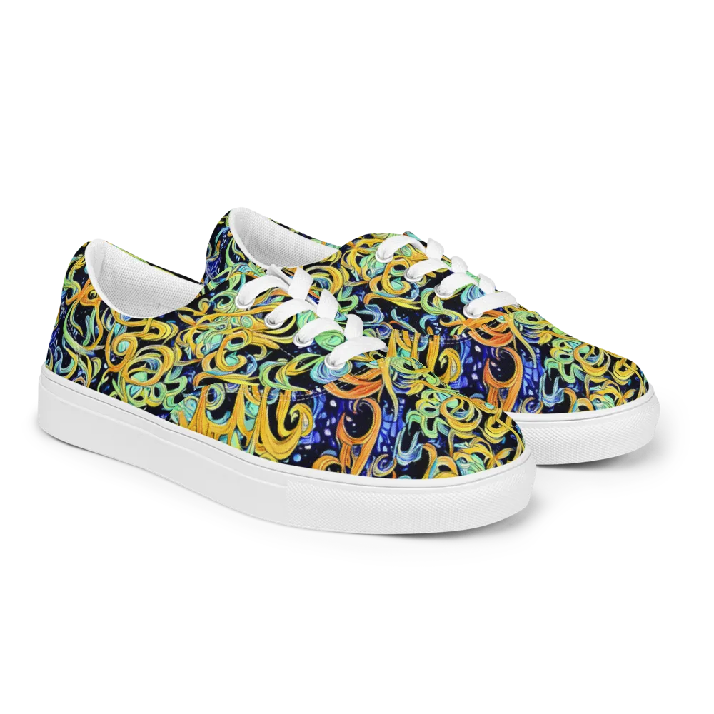 Midnight Ribbons on Men's Lace-Up Canvas Shoes — Right Front