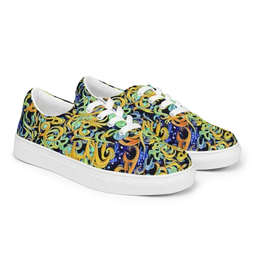 Midnight Ribbons on a Men's Lace-Up Canvas Shoes