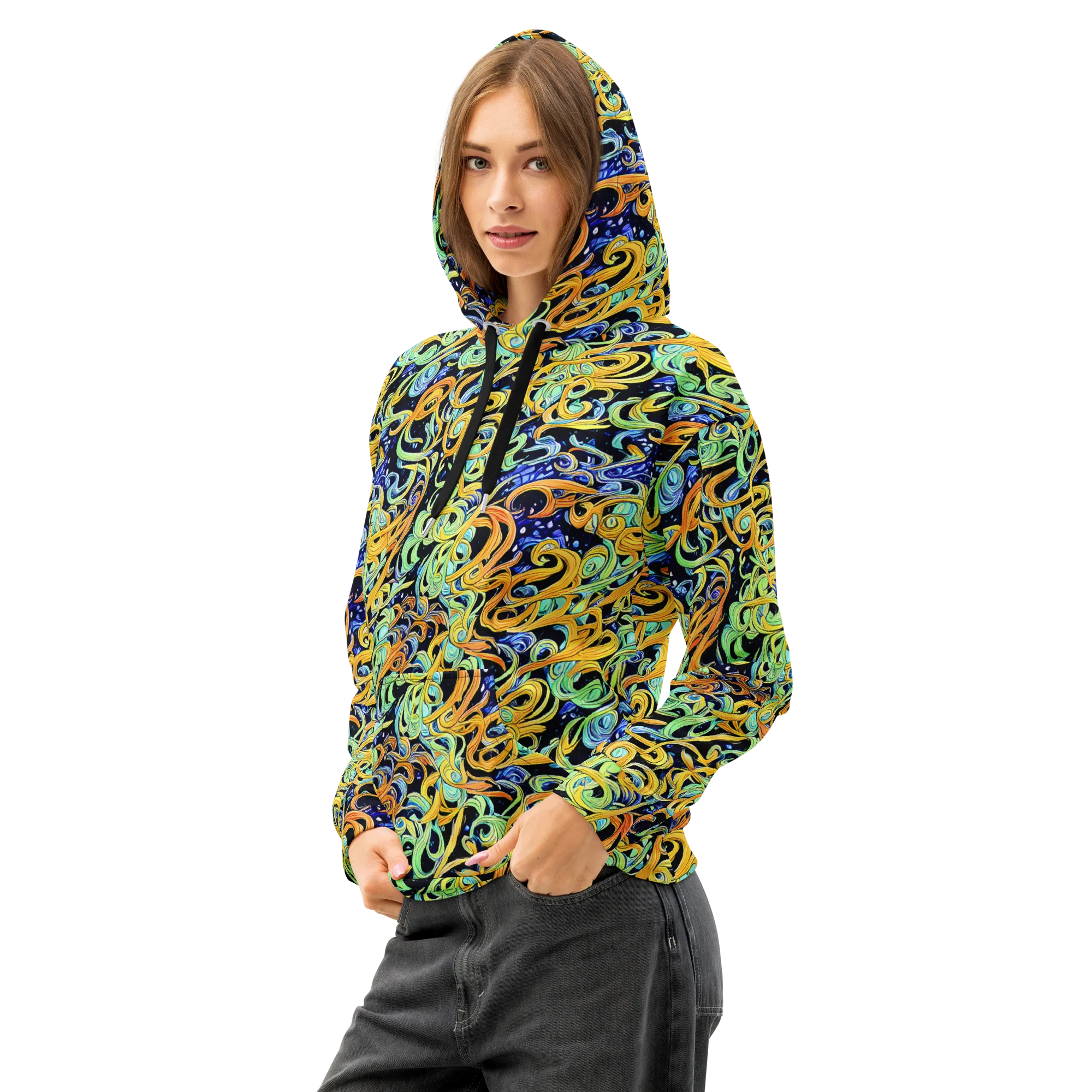 Midnight Ribbons on Cotton Hoodie — Left Front