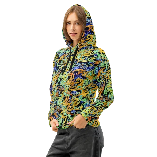 Midnight Ribbons on a Cotton Hoodie