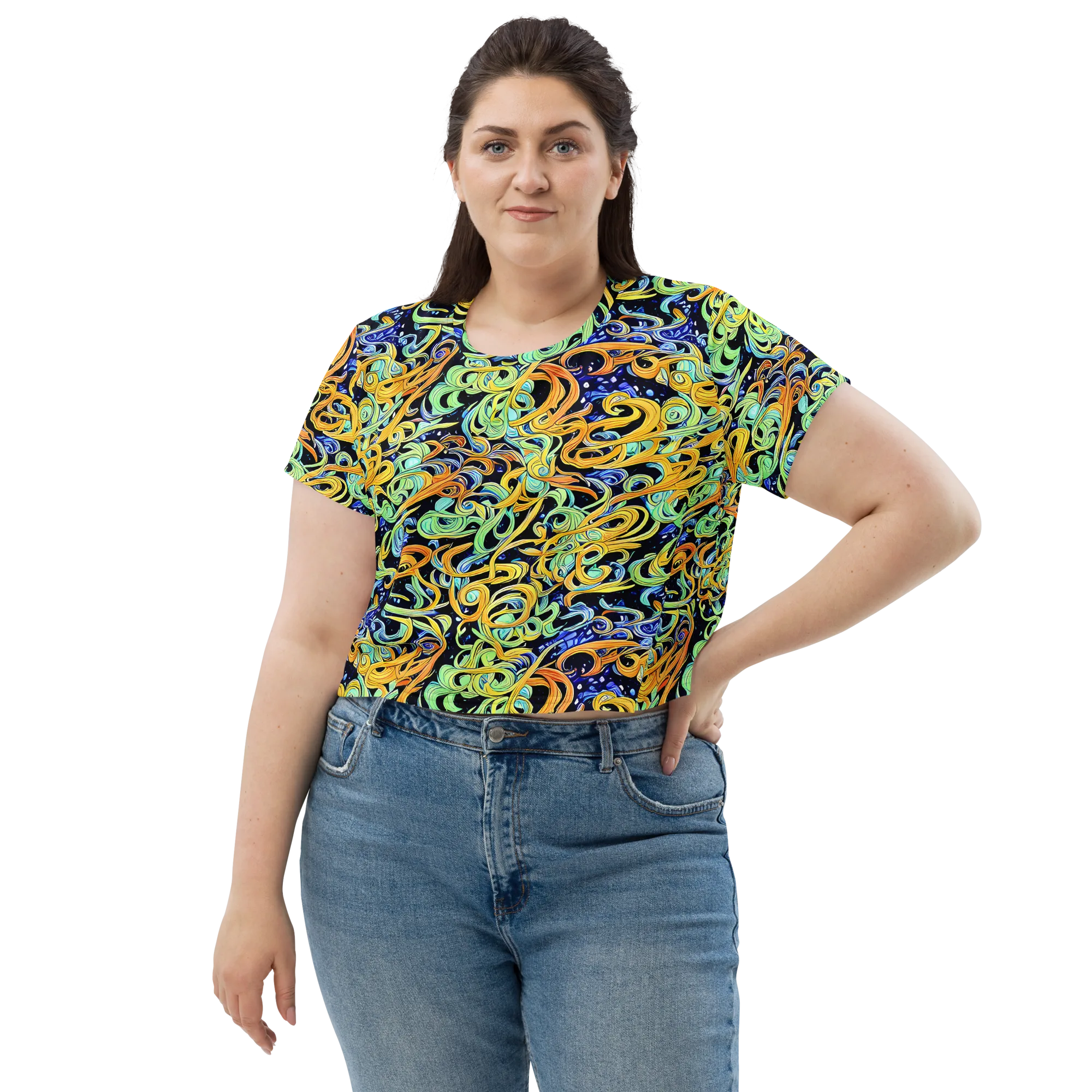 Midnight Ribbons on Crop Tee — Front