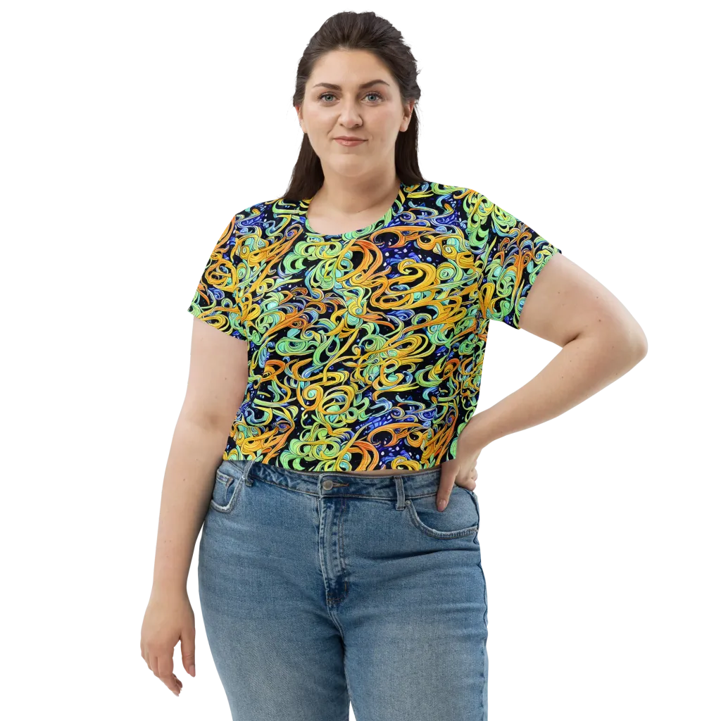 Midnight Ribbons on Crop Tee — Front