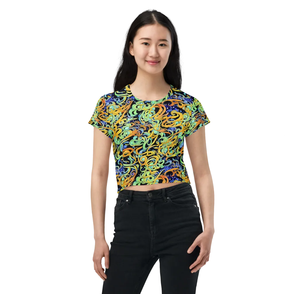 Midnight Ribbons on Crop Tee — Front