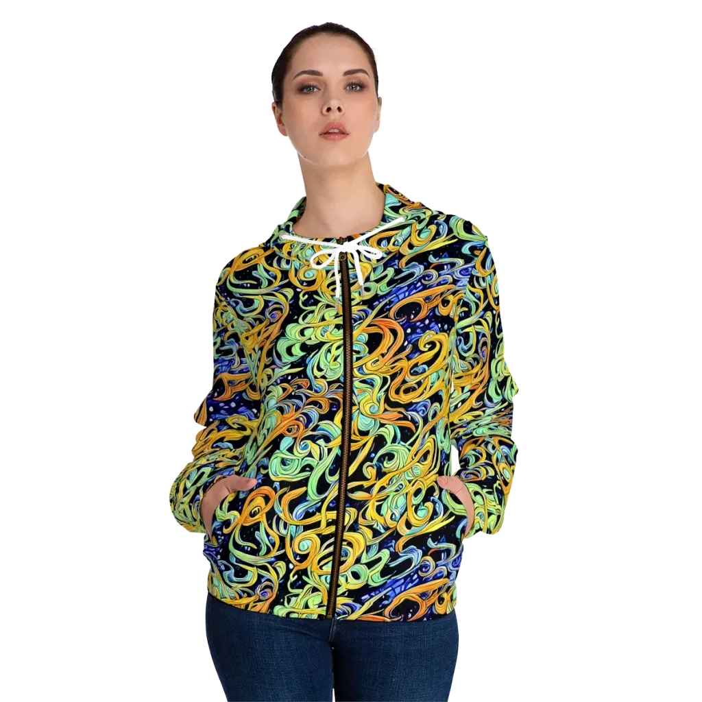 Midnight Ribbons on Women's Full-Zip Hoodie — Front On Person