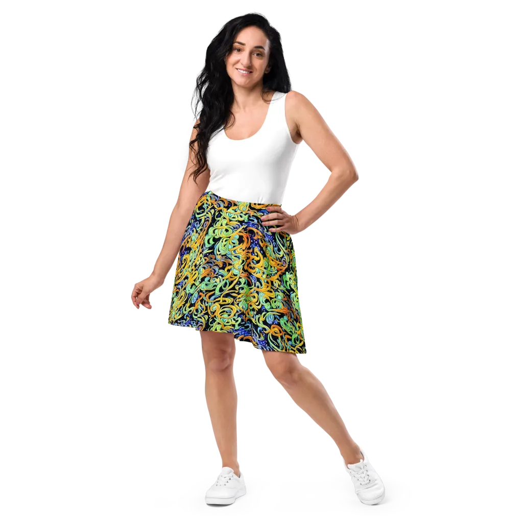 Midnight Ribbons on Skater Skirt — Front