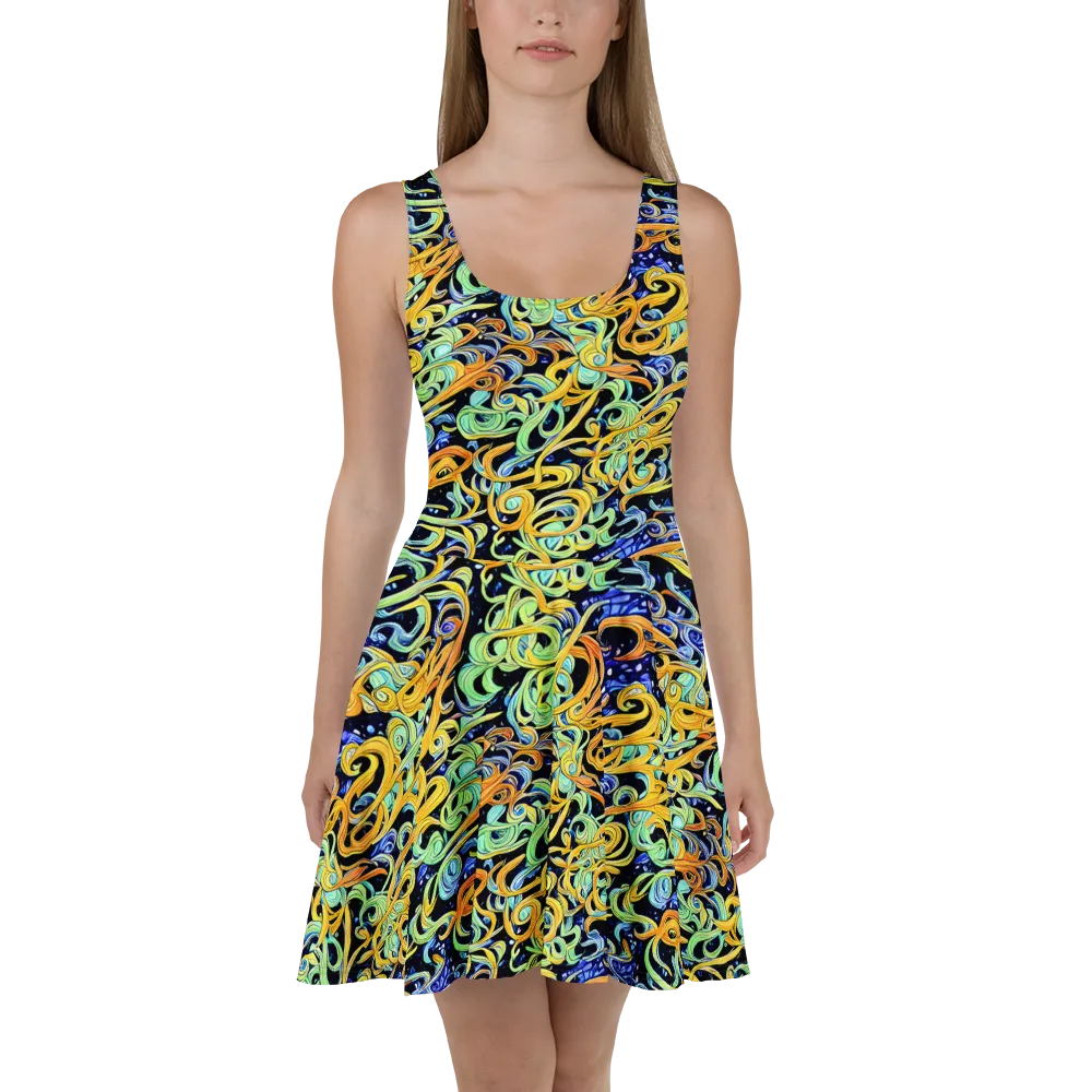 Midnight Ribbons on Skater Dress — Front