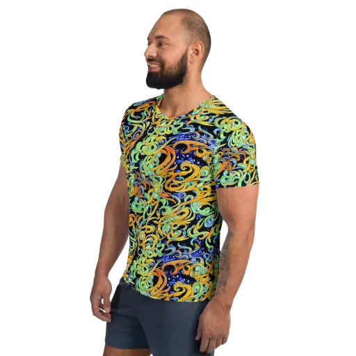 Midnight Ribbons on a Men's Athletic T-Shirt