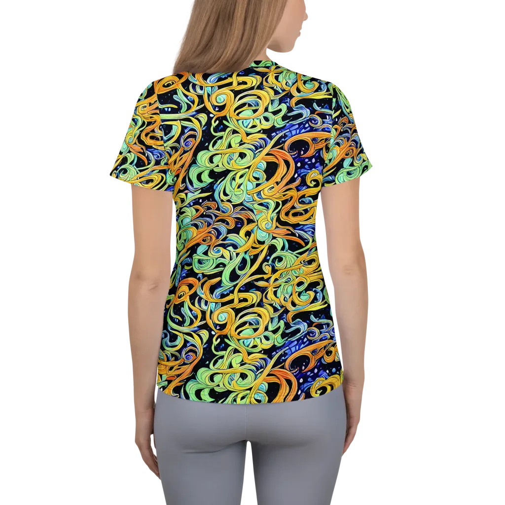 Midnight Ribbons on Women's Athletic T-Shirt — Back