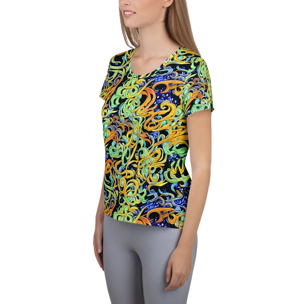 Midnight Ribbons on Women's Athletic T-Shirt — Left
