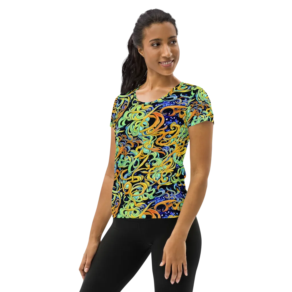 Midnight Ribbons on Women's Athletic T-Shirt — Left