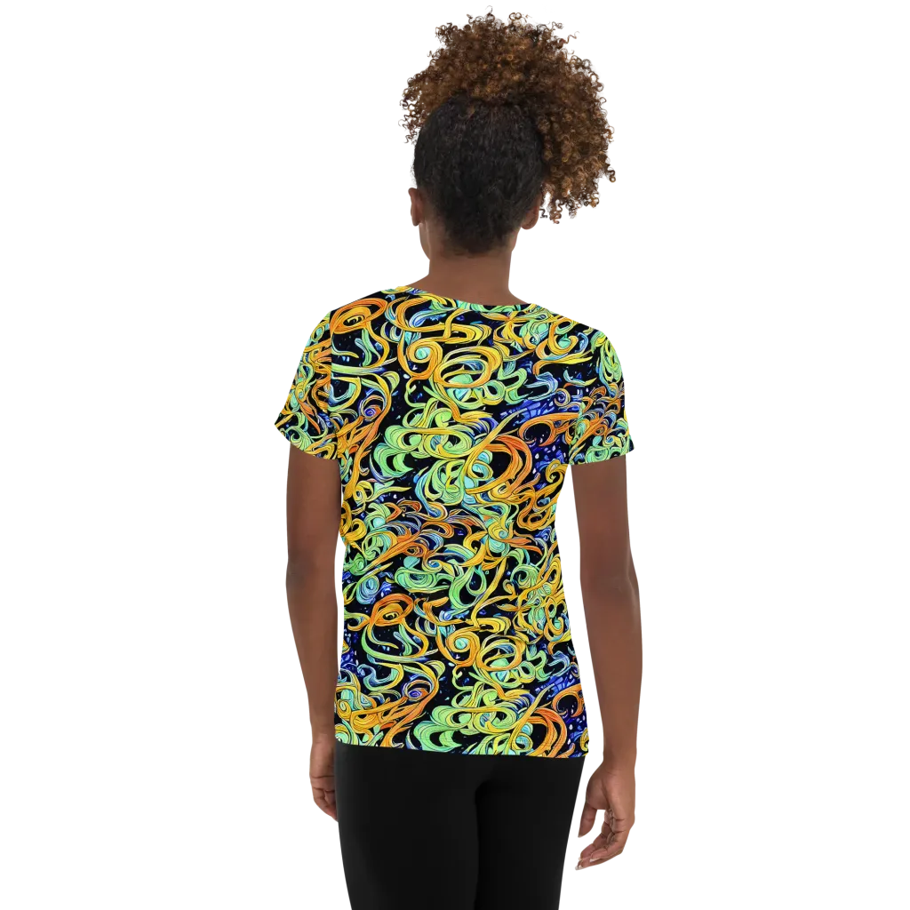 Midnight Ribbons on Women's Athletic T-Shirt — Back