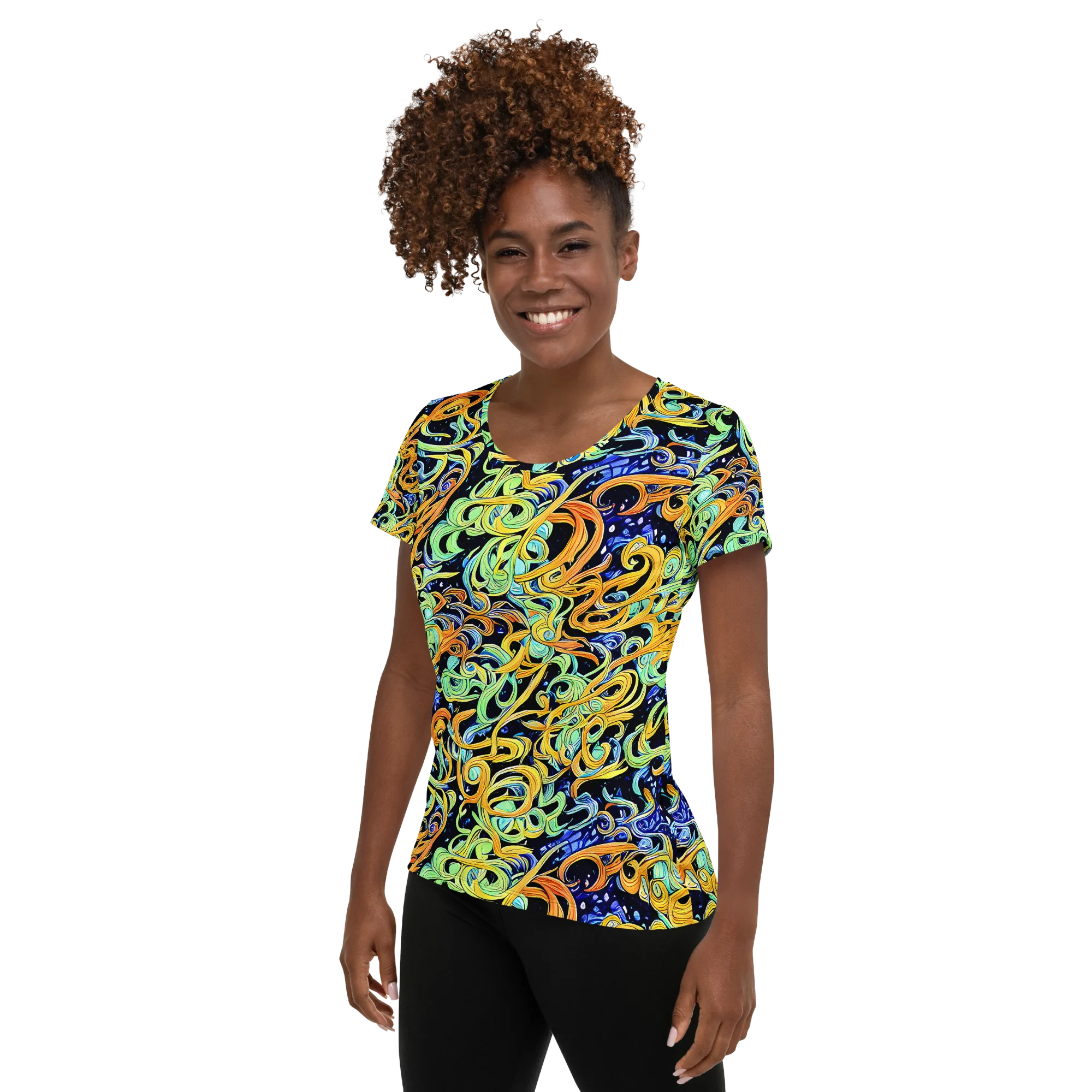 Midnight Ribbons on Women's Athletic T-Shirt — Left