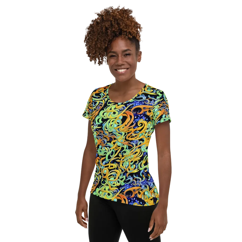 Midnight Ribbons on Women's Athletic T-Shirt — Left
