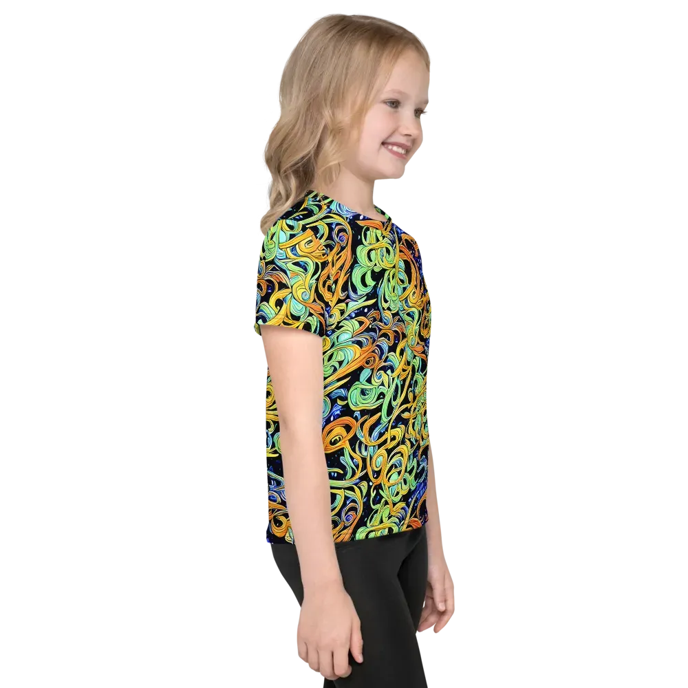 Midnight Ribbons on Kids Crew Neck T-Shirt — Right