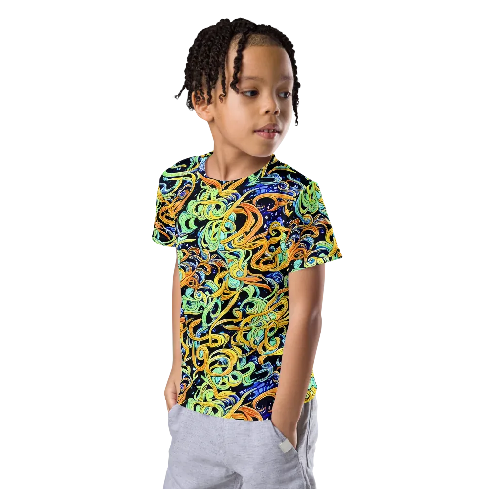 Midnight Ribbons on Kids Crew Neck T-Shirt — Left Front
