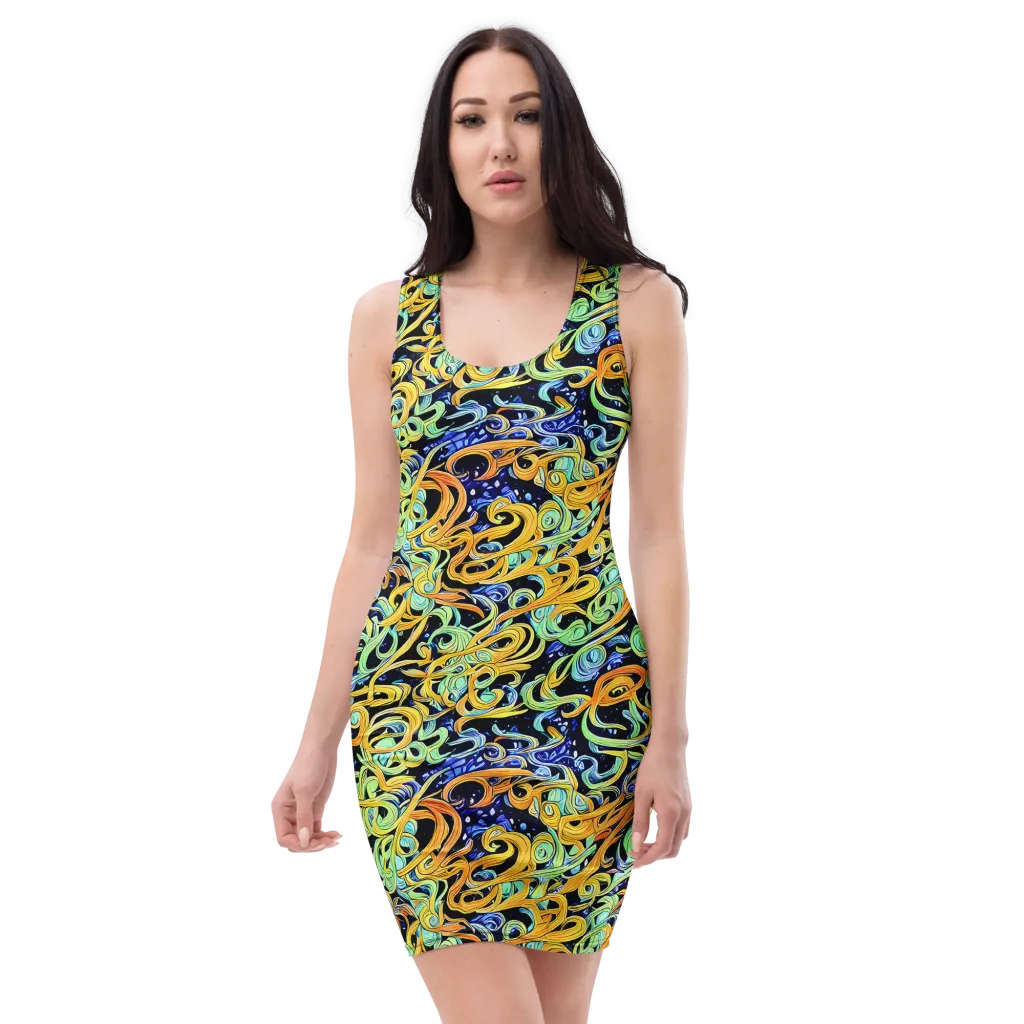 Midnight Ribbons on Bodycon Dress — Front
