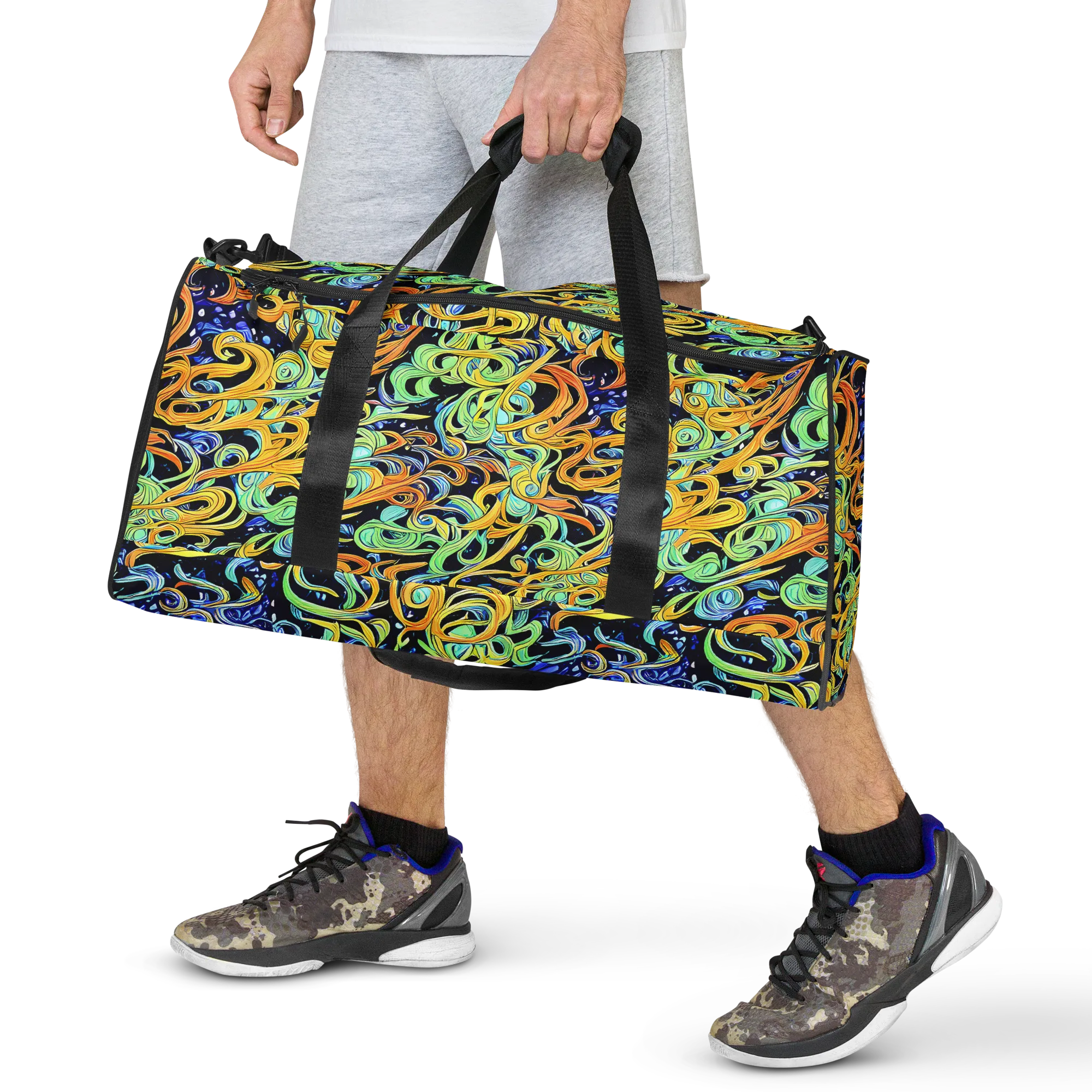Midnight Ribbons on Duffle Bag — Front