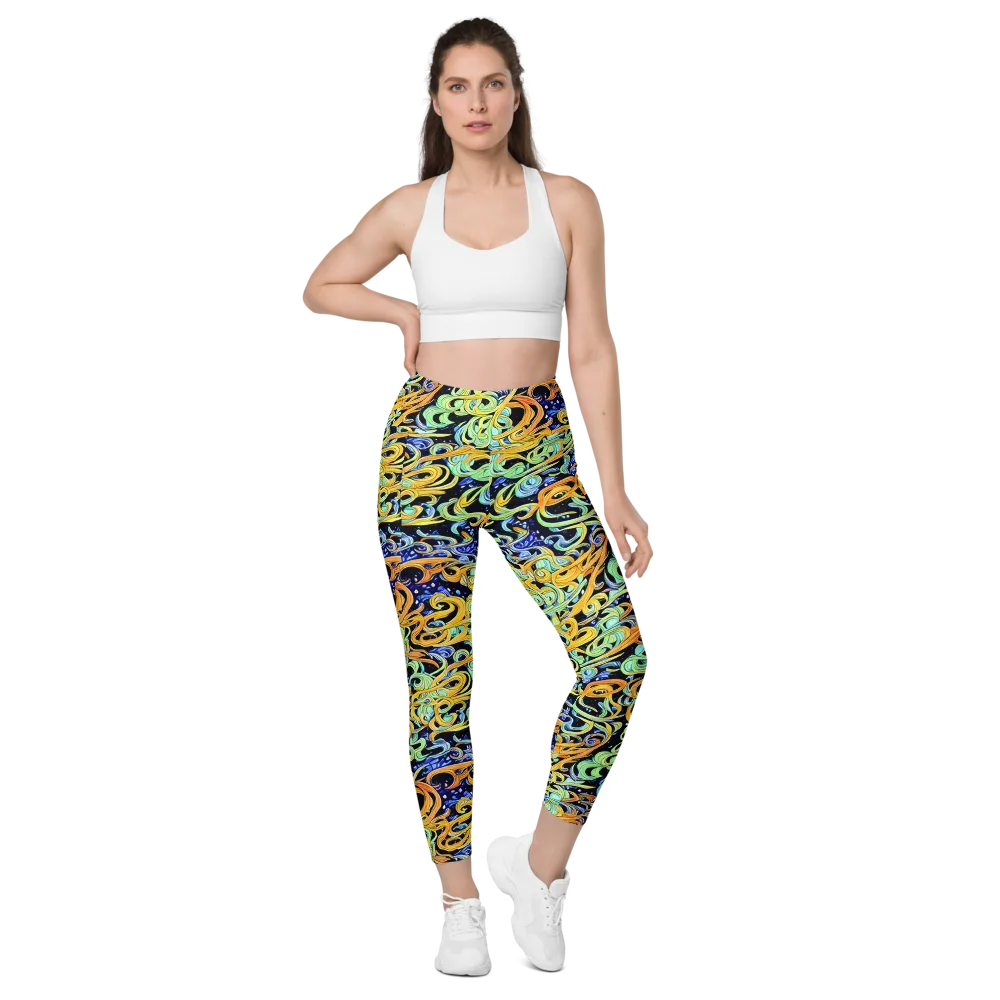 Midnight Ribbons on Leggings with Pockets — Front