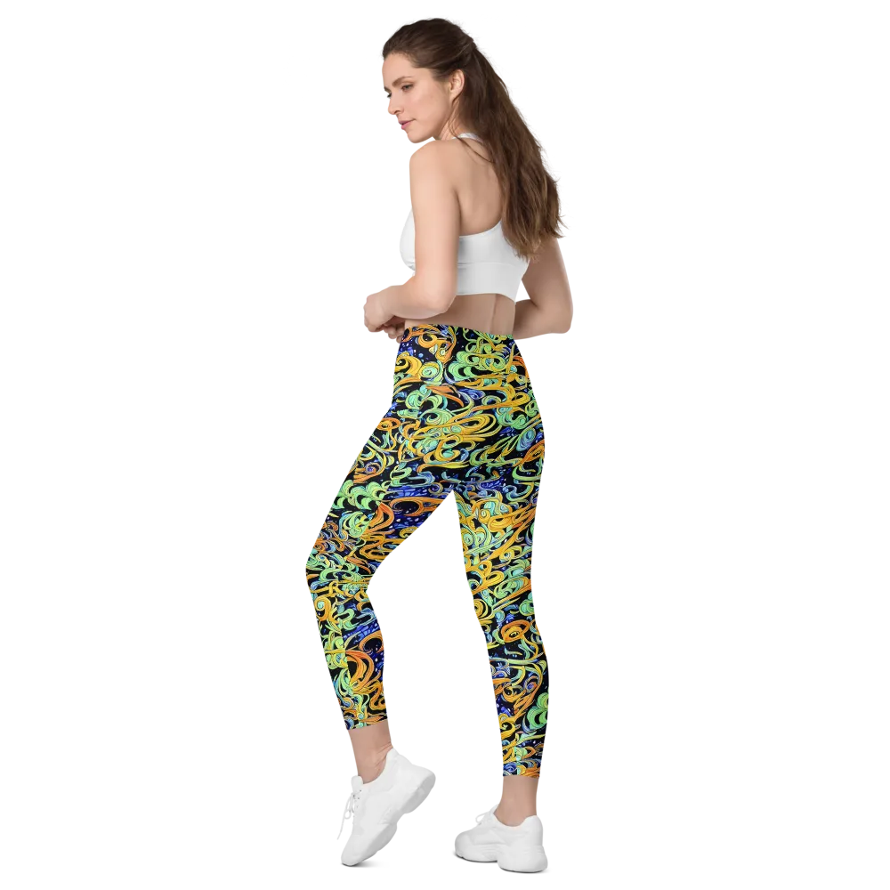 Midnight Ribbons on Leggings with Pockets — Left Back