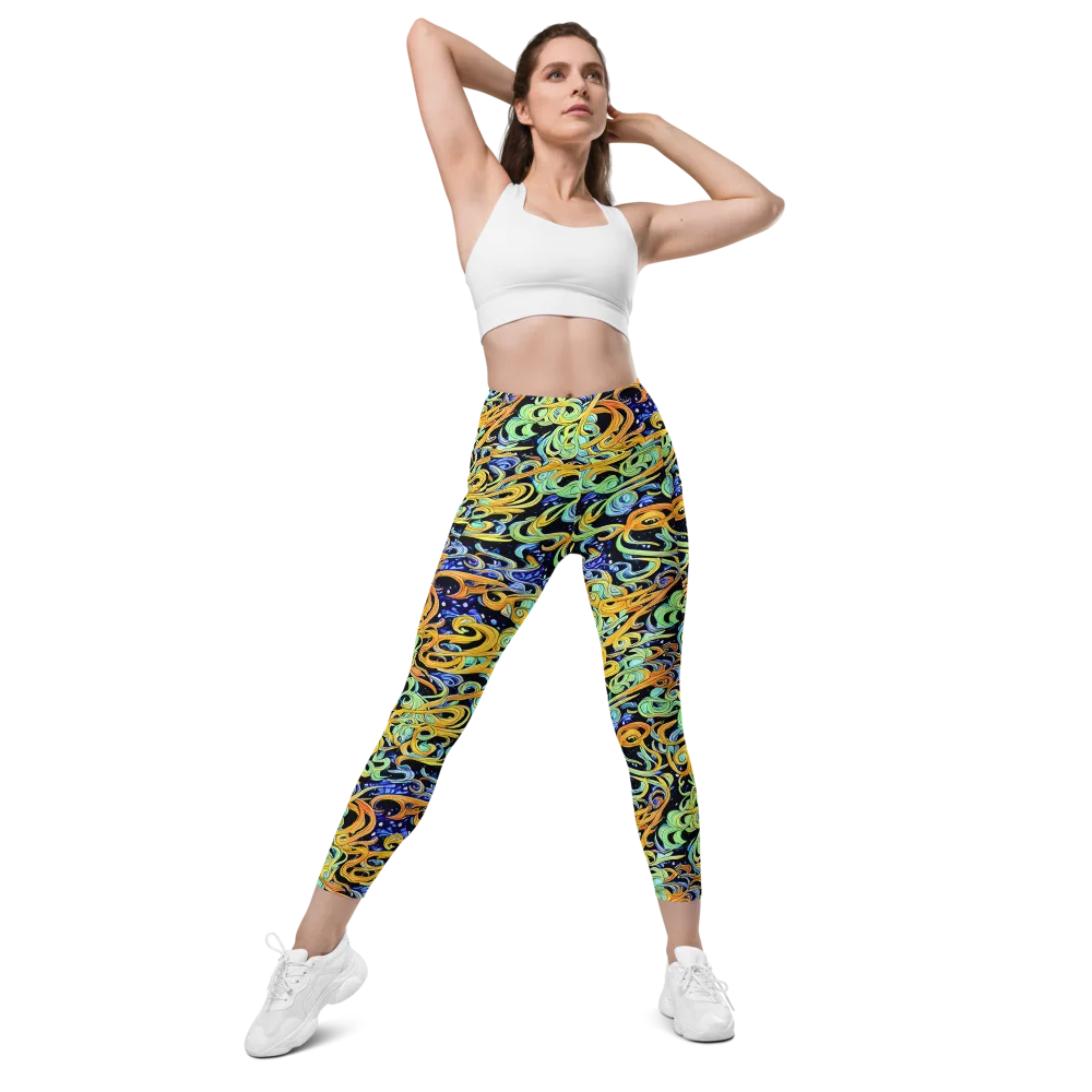 Midnight Ribbons on Leggings with Pockets — Front