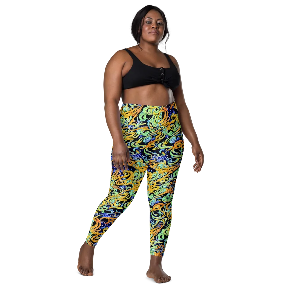 Midnight Ribbons on Leggings with Pockets — Front