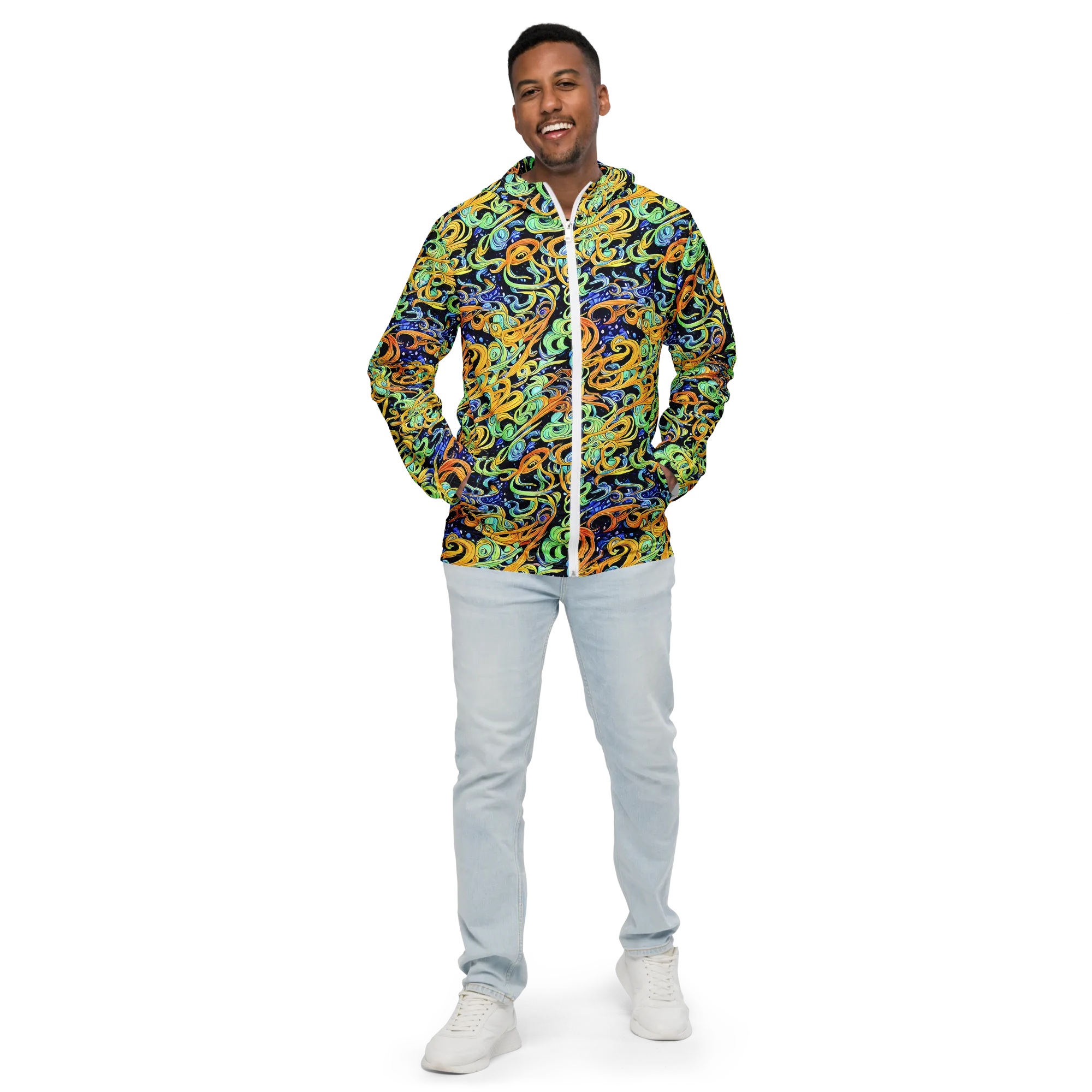 Midnight Ribbons on Men's Windbreaker — Front