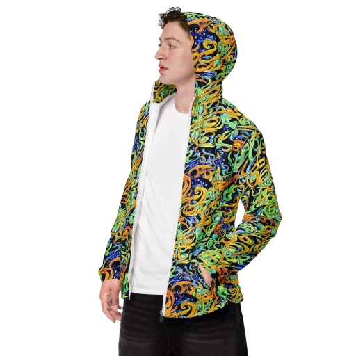 Midnight Ribbons on a Men's Windbreaker