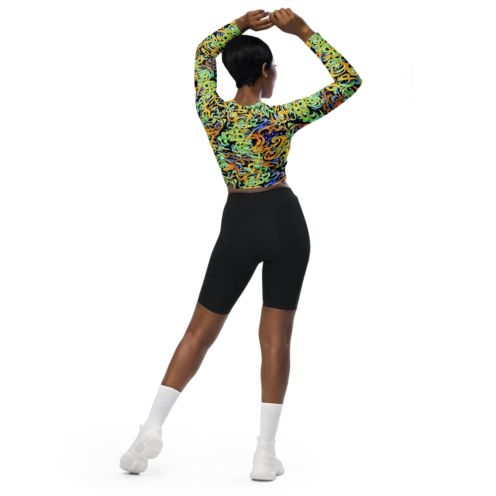 Midnight Ribbons on Long Sleeve Crop Top — Back