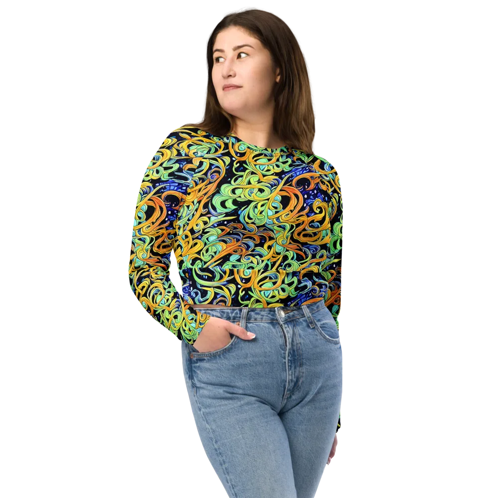 Midnight Ribbons on Long Sleeve Crop Top — Front
