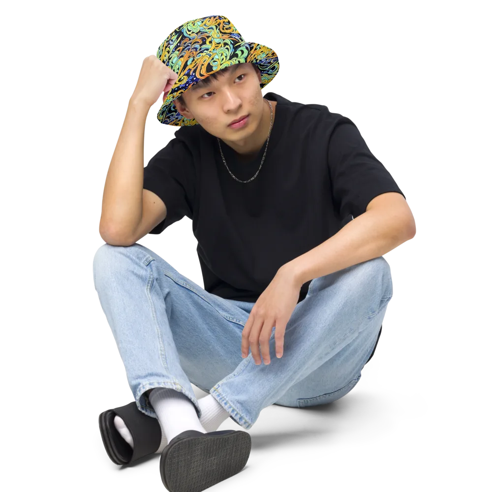 Midnight Ribbons on Reversible Bucket Hat — Front 2 Inside