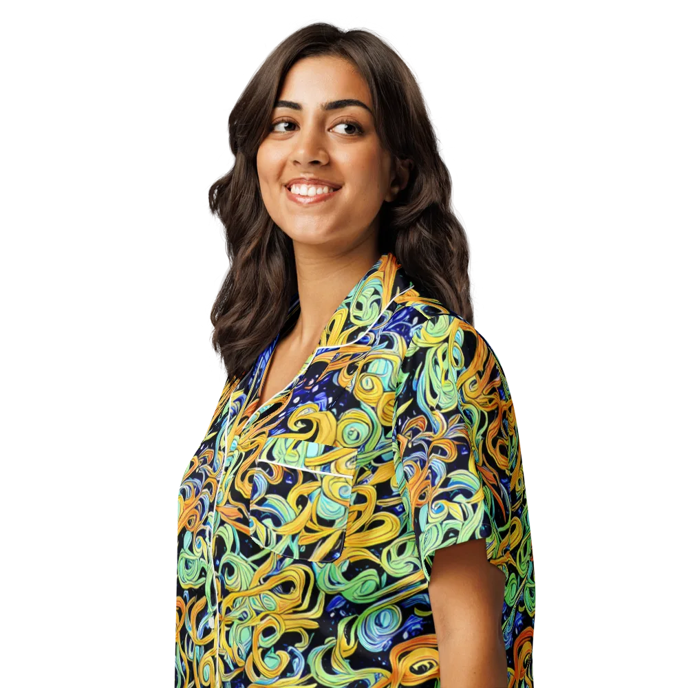 Midnight Ribbons on Women's Short Sleeve Pajama Top — Left Front