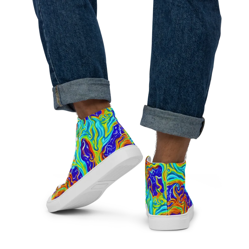Liquid Carnival on Men's High Top Canvas Shoes — Back